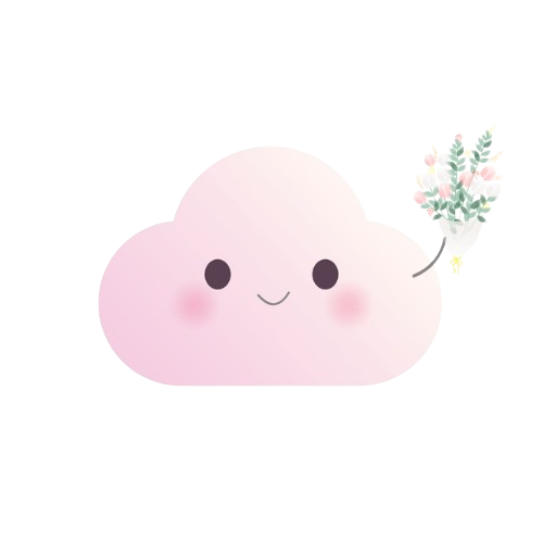 Friendly cloud character with flower bouquet